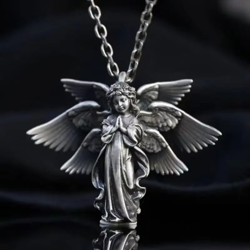 Vintage Gothic Skull Jesus Cross Pendant Necklace Catholic Jewelry for Men Punk Religious Amulet Necklace